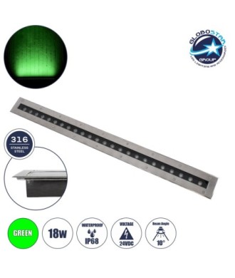 GloboStar® UNDERGROUND-REMVI 90194-G Χωνευτό Φωτιστικό Wall Washer Δαπέδου LED 18W 1440lm 10° DC 24V Αδιάβροχο IP68 L100 x W9 x H7.2cm Πράσινο - Ανοξείδωτο Ατσάλι - 3 Years Warranty